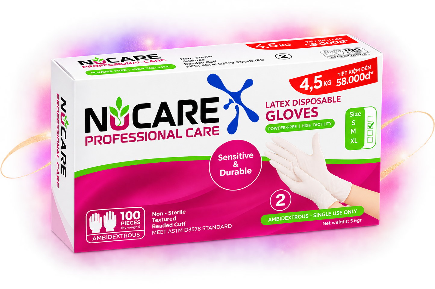 NuCare Professional Care Latex Disposable Gloves Pro